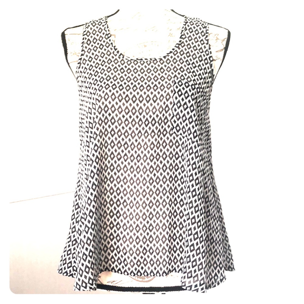 Geometric Boho Black and White Sleeveless Top